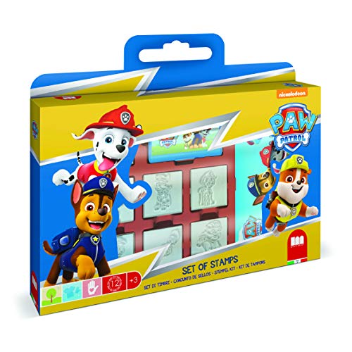 Multiprint Tasche 7 Stempel für Kinder Paw Patrol Boy, 100% Made in Italy, Benutzerdefinierte Stempelset Kinder, in Holz und Naturkautschuk, Ungiftige Waschbare Tinte, Geschenkidee, art.07903 von Multiprint