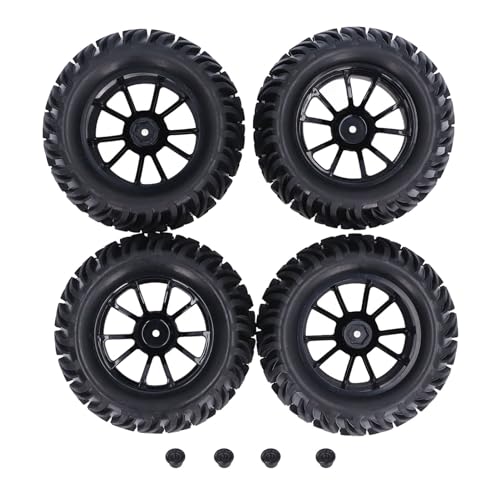 Multizenic 12-mm-Sechskant-1/10-RC-Truck-Räder und -Reifen-Set, Y-förmige Textur, hoher Abrieb, für Axial-, HSP-, Redcat-, HPI-, Schwarze Gummireifen mit Kunststoffrädern von Multizenic