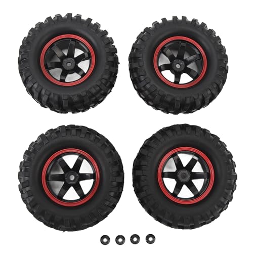 Multizenic 4PCS 1,9-Zoll-Reifenradnabe für 1/10 RC Crawler, Gummimaterial mit starkem Griffmuster, roter Rahmen mit 6 Löchern, stoßfestes RC-Autoteil, einfacher Austausch für Axial HSP Redc von Multizenic