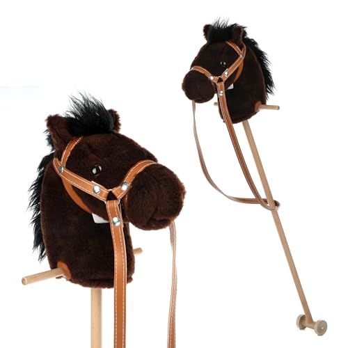 Mumbee Hobby Horse Steckenpferd für Kinder Top Qualität mit Haltegriffen und Rollen aus Holz Pferdefreunde süßes Spielzeug Pferd aus Plüsch Braun 95cm von 3 Jahren von Mumbee