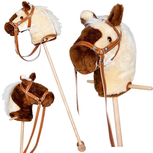 Mumbee Hobby Horse Steckenpferd für Kinder Top Qualität mit Haltegriffen und Rollen aus Holz Pferdefreunde süßes Spielzeug Pferd aus Plüsch Braun Beige 95cm von 3 Jahren von Mumbee