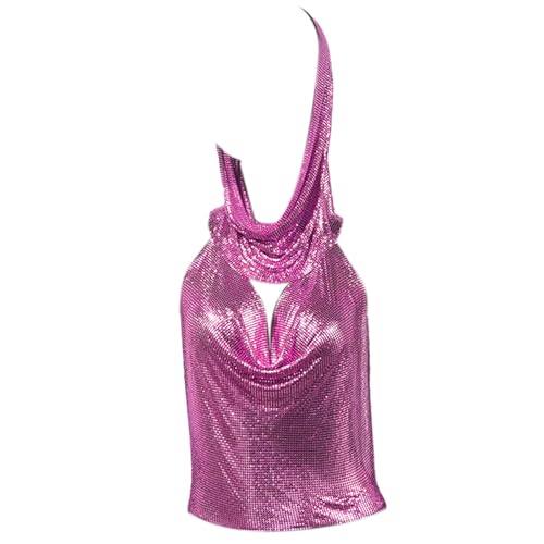 Mumuve Damen-Camisole mit Pailletten, 2-teiliges Outfit, rückenfreies Oberteil und Kopftuch, metallischer Club-Körper von Mumuve