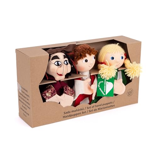 3er Set Handpuppen Kasperlefiguren Hänsel und Gretel im Pappkarton 3 TLG., Mehrfarbig, für Kasperletheater von Munabo