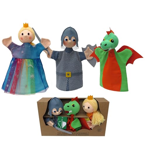 3er Set Handpuppen Kasperlefiguren Prinzessin & Prinz & Drache 3 TLG., Mehrfarbig, für Kasperletheater von Munabo