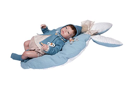 Muñecas Guca - Puppe Reborn Enzo gestreifte Jacke und Mütze aus Strickmütze, Blau, 46 cm, Mehrfarbig (18019) von GUCA