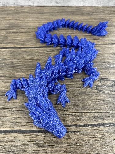 MunnyGrubbers - XL 66 cm großer Kristall-Drache – strapazierfähig – 3D-gedruckter flexibler beweglicher Drache aus Kunststoff – Sammelfigur – Überraschungsei-kompatibel – (glänzender blauer Drache) von MunnyGrubbers