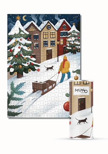 Muno Puzzle - Snowy Night - Puzzle 500 Teile - Farbenfrohes Puzzle für Erwachsene - Original Künstlerbilder-Puzzle - Premium-Qualität von Muno Puzzle