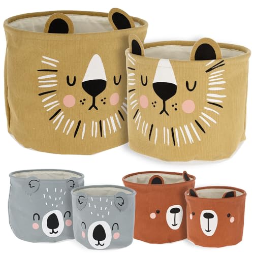 Murago - 2er Set Löwe Beige Aufbewahrungskorb Wäschekorb Beutel Sack Tasche für Spielzeug Kinderzimmer Korb faltbar Wäschesack Aufbewahrungsbeutel Truhe Kiste rund Beige - Löwe von Murago