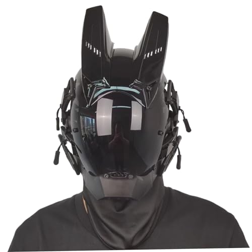 Cyberpunk -Maske mit Horn, Cyberpunk -Helm und futuristischer Maske für Männer Punk Mask Cosplay mit Gesichtsmaske Cybermaske für Halloween Cool Mask, Music Festival Accessoires von Murezima
