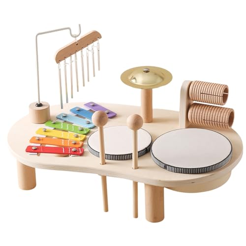 Kids Drum Kit für Kleinkinder, 5 in 1 hölzerne Kleinkind -Drum -Set, Baby -Drum -Kit, Kinder Musikinstrumente sichere aufschlussreiche Percussion Instrumente, Baby Musical Toys 6 12 Monate von Murezima