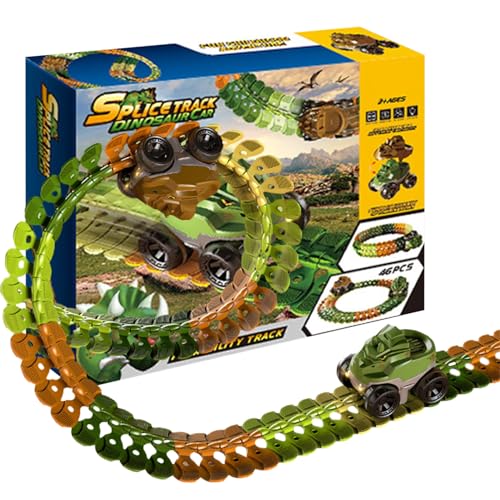 Kinder Rennwagen Schienen Spielzeug Set - Anti Schwerkraft Dinosaurier Auto Schienen Mit Austauschbarer Schiene Und LED Beleuchtetem Rennwagen Für Kinder 3+ von Murman