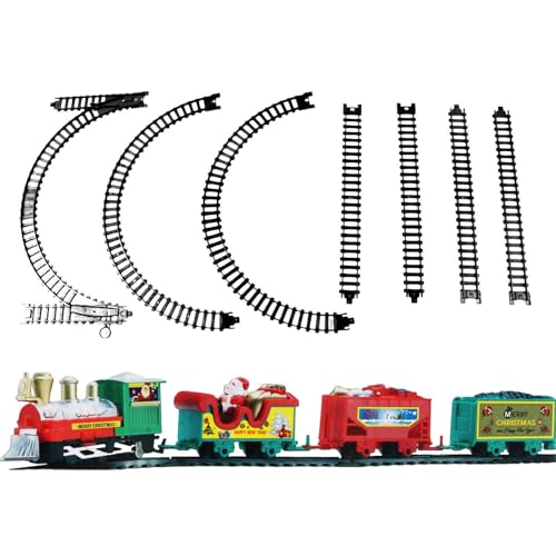 Murman Klassisches Elektrisches Eisenbahn Set Kinder Geschenke 2024 Weihnachts Eisenbahn Zug Spielzeug Set, Weihnachten Zug Set | Simulationszugkopf Mit 3 Wagen Und 72 cm Gleis (batteriebetrieben) von Murman