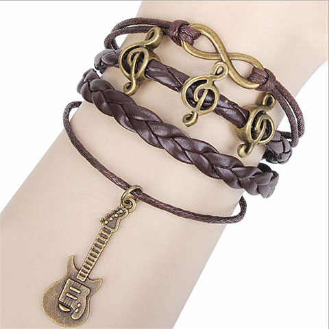 Musikboutique Kübler Bracelet - Treble Clef & Guitar, brown Wristband von Musikboutique Kübler