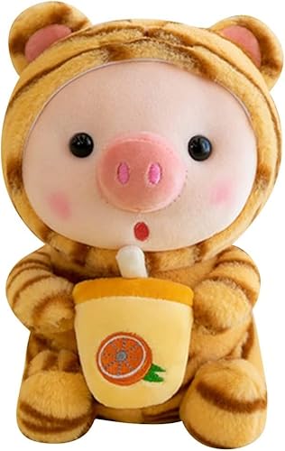 25 cm Plüschtier Schweinchen Kawaii Kissen Niedlich Pinguin Frosch Schweinchen Plüsch mit Milch Teetasse Weiches Tier Puppe Geschenk für Kinder Jungen Mädchen (Figur) von Musolaree