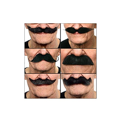 Mustaches Selbstklebende Fälscher Schnurrbart Neuheit Falsch Gesichtsbehaarung Kostümzubehör Party Eingestellt Wertpaket für Erwachsene (6pcs.) von Mustaches