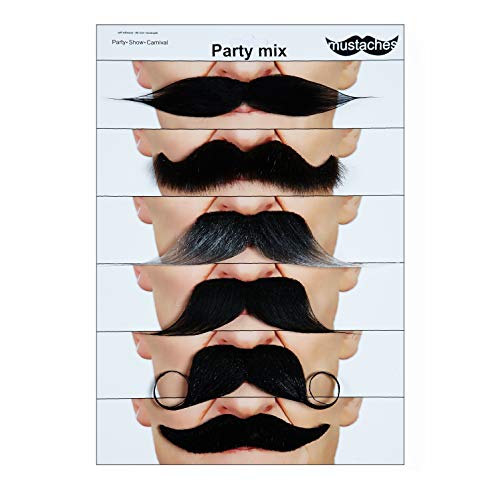 Mustaches Selbstklebende Fälscher Schnurrbart Neuheit Falsch Gesichtsbehaarung Kostümzubehör Party Eingestellt Wertpaket für Erwachsene (6pcs.) von Mustaches