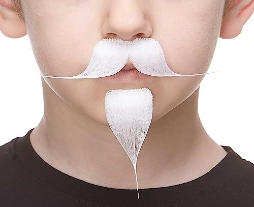 Mustaches Selbstklebender Colonel Sanders Falscher Schnurrbart und Spitzbart für Kinder, Neuheit, Falsche Gesichtsbehaarung, Kostümzubehör für Kinder, Weiß Farbe von Mustaches