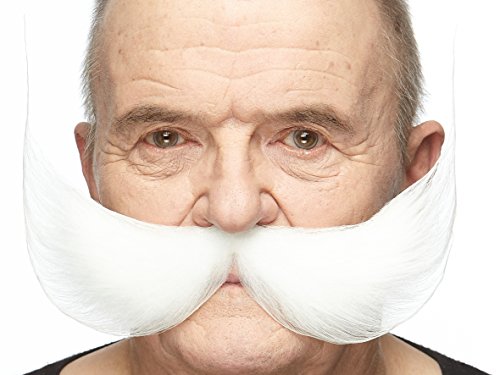 Mustaches Selbstklebender Fisherman's Gefälschter Schnurrbart, Neuheit, Falsche Gesichtsbehaarung, Kostümzubehör für Erwachsene, Weiß Farbe von Mustaches