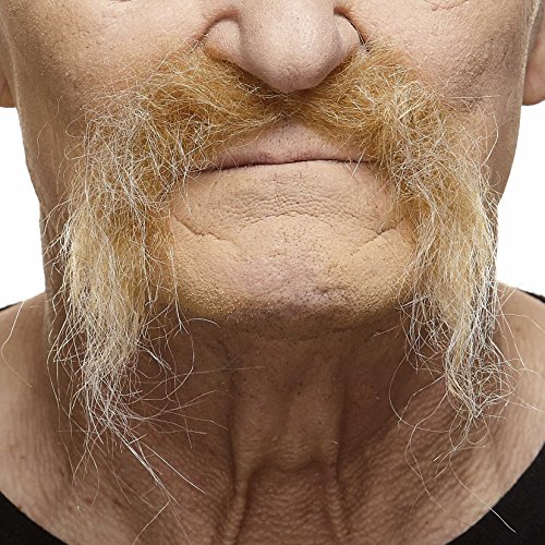 Mustaches Selbstklebender Fu Manchu Gefälschter Schnurrbart, Neuheit, Realistische Falsche Gesichtsbehaarung, Kostümzubehör für Erwachsene, Blond Farbe von Mustaches