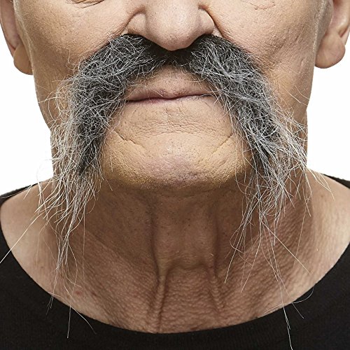 Mustaches Selbstklebender Fu Manchu Gefälschter Schnurrbart, Neuheit, Realistische Falsche Gesichtsbehaarung, Kostümzubehör für Erwachsene, Schwarzweiß Farbe von Mustaches