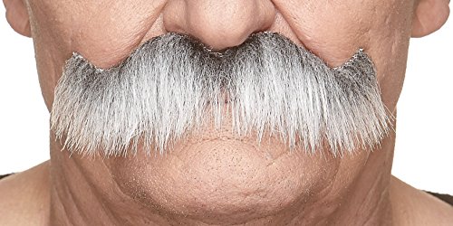 Mustaches Selbstklebender Rocking Grandpa's Gefälschter Schnurrbart, Neuheit, Falsche Gesichtsbehaarung, Kostümzubehör für Erwachsene, Grau mit Weiß Farbe von Mustaches