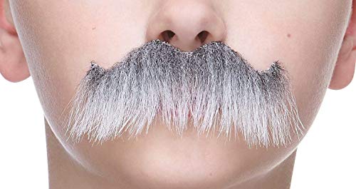 Mustaches Selbstklebender Rocking Grandpa‘s Gefälschter Schnurrbart für Kinder, Neuheit, Falsche Gesichtsbehaarung, Kostümzubehör für Kinder, Grau mit Weiß Farbe von Mustaches