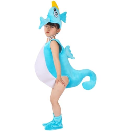 Muteitt Kinder Seepferdchen Kostüm Kind Hippocampus Cosplay Kostüm Für Halloween Party Tier Overalls Kleidung Phantasie Kleid von Muteitt