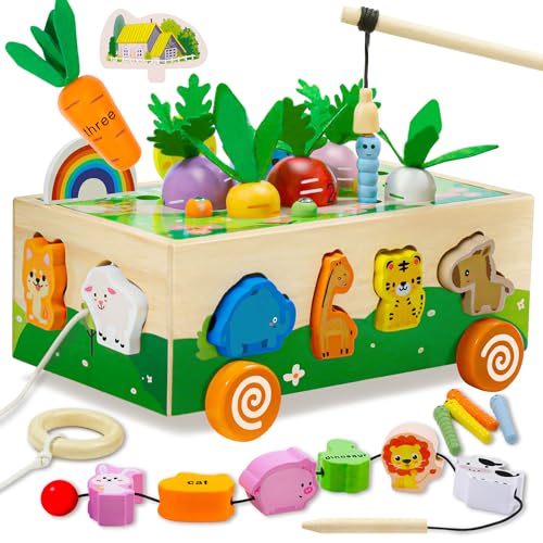 MutoToy® Montessori Spielzeug ab 1 Jahr, 6 in 1 Multifunktionale Holzspielzeug ab 1 2 3 Jahr Kinder, Farmspiel Motorikspielzeug aus Holz, Tier Sortier Stapel Lernspielzeug Geschenk für Mädchen Jungen von MutoToy