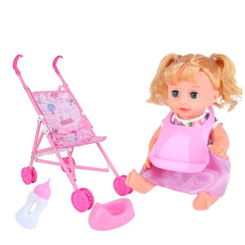 Muzrunq Babypuppen Kinderwagen Set realistische interessante Babypuppe mit Kinderwagen Babypuppen -Set für das Spiel Rollenspiel, Baby Girl Babypuppe mit Kinderwagen, Babypuppenwagen Set von Muzrunq