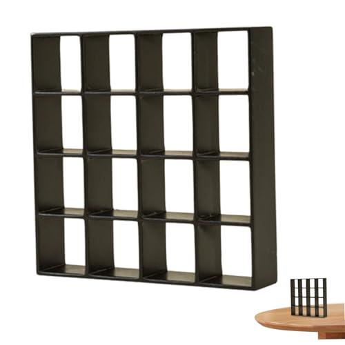 Dollhouse Bücherregal Realistisches Holz 1:12 Miniatur Bücherregal 16 Gitter Mini Displayregal Wand Rack Stand Dollhouse Möbelhaus Accessoires Dekorationen Schwarz Dollhouse Bücherregal von Muzrunq