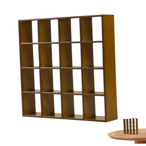 Dollhouse Bücherregal Realistisches Holzbuchhandel 1:12 Miniatur Bücherregal 16 Gitter Mini Displayregal Wand Rack Stand Dollhouse Accessoires Dekorationen Walnussfarbe von Muzrunq