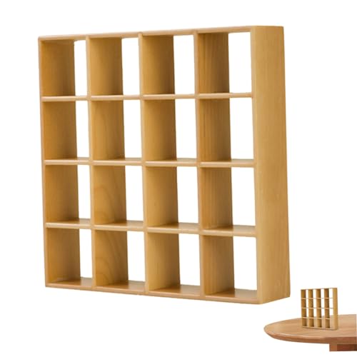 Dollhouse Bücherregal Realistisches Holzbuchhandel 1:12 Miniatur Bücherregal 16 Grid Mini Display Regal Wand Rack Stand Dollhouse Accessoires Dekorationen Holzfarbe von Muzrunq