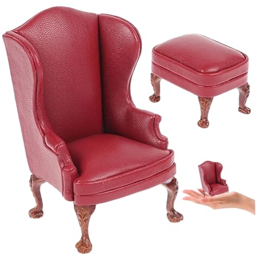 Muzrunq Dollhouse Couch mit niedlichem Hocker 2pcs/Set Dollhouse Möbel 1:12 Skala Lifelike DIY Mini Sofa Dollhouse Dekor Kinder Rollenspiel Geschenke Mini -Sofa, Puppenhaus Accessoires rot von Muzrunq