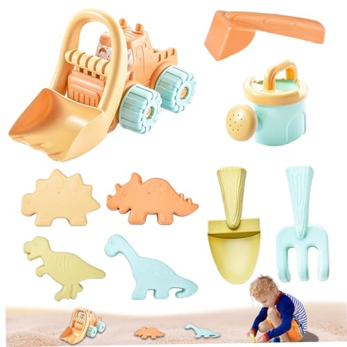 Muzrunq Beach Toys 9PCS/Set Kids Sand Toys Sandbox -Spielzeug umfassen Bulldozer -Spielzeug, Tierdinosaurier, Schaufel, Bewässerung von Formen für Jungen Mädchen Alter 3+ Kleinkind Beach Spielsachen von Muzrunq