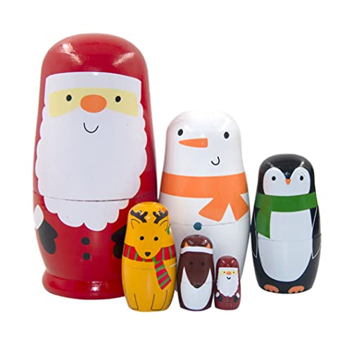 Muzrunq Hölzerne russische nistpuppen Santa Claus Penguin elk Snowman stapeln setze Weihnachtsspielzeug 6PCS Spielzeugspiel von Muzrunq