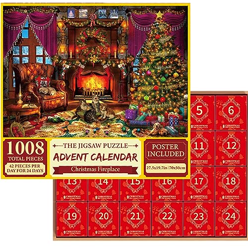 Muzrunq Jigsaw Adventskalender 2023 für Erwachsene Kinder 24 Tage Weihnachten Countdown -Kalender 1008 Stücke Weihnachtsfeiertags -Weihnachtsdekoration Geschenkspielzeugspiel von Muzrunq