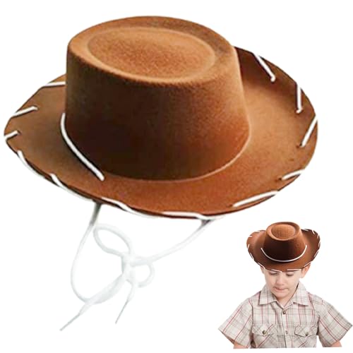 Muzrunq Kids Cowboyhut Breitkrempe Nicht gewebter Stoff Western Cowboy Hut für Dress-up Cowboy Party, brauner Kinder Cowboyhut, Cowboyhut mit Streich, Cowboyhut, Cowgirl-Hut, brauner Cowboyhut von Muzrunq