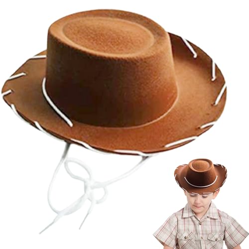 Muzrunq Kids Cowboyhut breiter Krempe Cowboyhut mit Streich Nicht gewebter Stoff Western Solid Color Cowboy Hut Cowgirl Hut, brauner Cowboyhut, roter Cowboyhut von Muzrunq