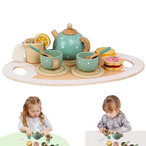 Muzrunq Kids Tea Set süßes Holztee -Set für Kleinkinder Realistische Nachmittag Tea Party Spielzeugspiel Kitchen Tee Party Set Tea Party Set für Kinder, Spielzeug Tee -Set, Kleinkindspielzeug von Muzrunq