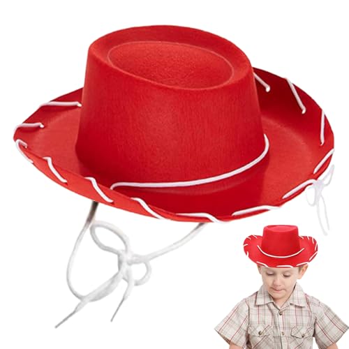 Muzrunq Kinder Cowboyhut breiter Krempe Kinderhut Nicht gewebter Stoff Western Cowboy Hut mit Schnur Solid Farb Cowboy Hut für Dress Up Cowboy Party Halloween, rot von Muzrunq