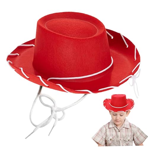 Muzrunq Kinder Cowboyhut breiter Krempel Red Cowboy Hut Nicht gewebter Stoff Western Cowboy Hut mit Schnur Vollfarbener Cowboyhut für Dress Up Cowboy Party Halloween, rot von Muzrunq