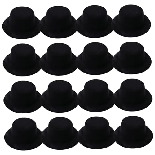 Muzrunq Mini Top Hut süße Schwarze Puppenhut Haarzubehör 16pcs Weihnachten DIY Snowman Hats für Handwerksweiche Top -Hut für Dollhouse Weihnachtskunsthandwerk Party Supplies Mini Top Hut von Muzrunq