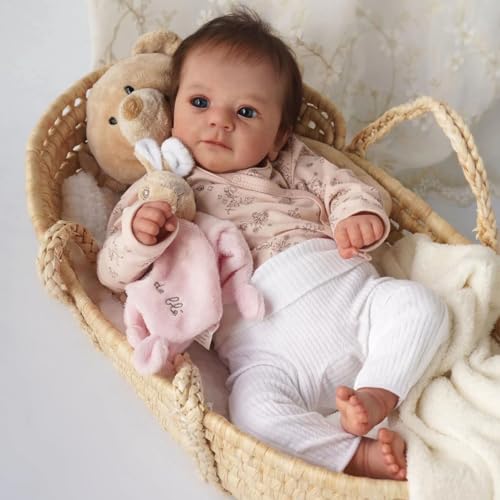 Muzrunq Realistische Babypuppe gekleidet realistische Puppe mit großem Auge, Baumwollkörper, Haar -Silikonarmen und Beinen 19 Zoll entzückend kuschelige Mädchenpuppenspielzeug für das Spielen von Muzrunq