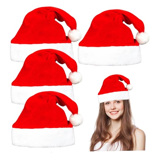 Muzrunq Santa Hats für Erwachsene 4pcs Plüsch Weihnachtsfeier Hüte Rot und weiße Weihnachtshüte für Weihnachtskleidungszubehör Xmas Party bevorzugt Spielzeugspiel von Muzrunq