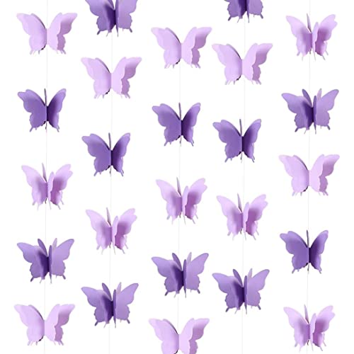 Muzrunq Schmetterling Girlande 3D Papier Schmetterlinge Banner lila Schmetterling Party Dekorationen Hängende Garland Schmetterling Babyparty Dekorationen für Mädchen 4 Pack 110 Zoll von Muzrunq