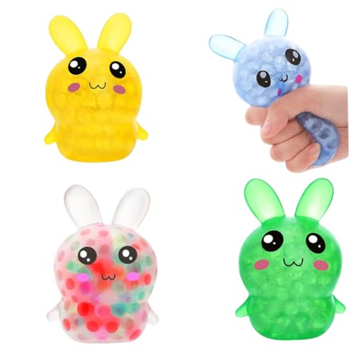 Muzrunq Squeeze Ball Osterhase Stress Ball Spielzeug Kaninchen Wasserperlen Kugeln Buntes Squeeze -Spielzeug für Osterkorb Stuffers Weiche Gummispielzeug 4pcs von Muzrunq