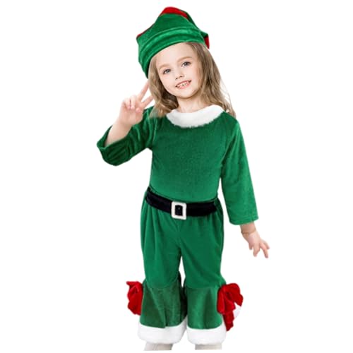 Weihnachts -Outfit für Baby Girls 3PCS/Set Santa Claus Kostüm mit Langarm -Flare -Hosen und Hut Weihnachtsmann Elf Kostüm für Mädchen Weihnachts -Cosplay -Kostüm für: Höhe 43,3 Zoll Spielzeugspiel von Muzrunq