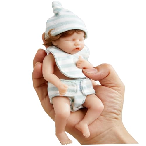 Wiedergeborene Puppen Mini Full Silicon Baby 6 Zoll weiche Haut realistische Mini-Babypuppen mit Hut und weiße blaue Streifenkleidung für Anfänger, Kinderspielzeug, Fotografie-Requisiten von Muzrunq