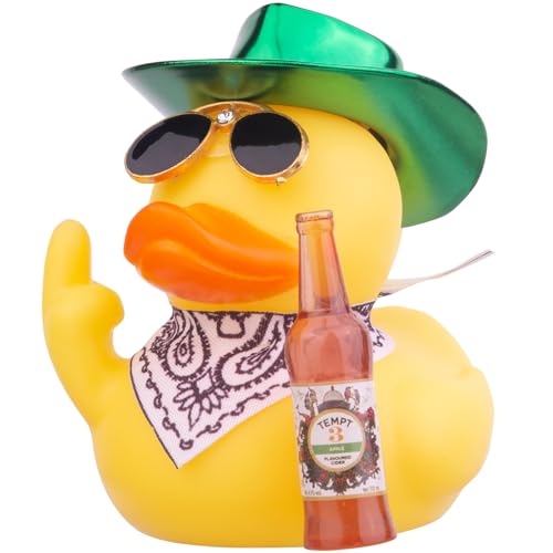 Mwmoeen Gummi Ente Auto Ornament, Gelbe Ente Auto Armaturenbrett Dekorationen Zubehör mit Mini Cowboyhut Schal Sonnenbrille und niedliche Flasche, 6.5cm von Mwmoeen