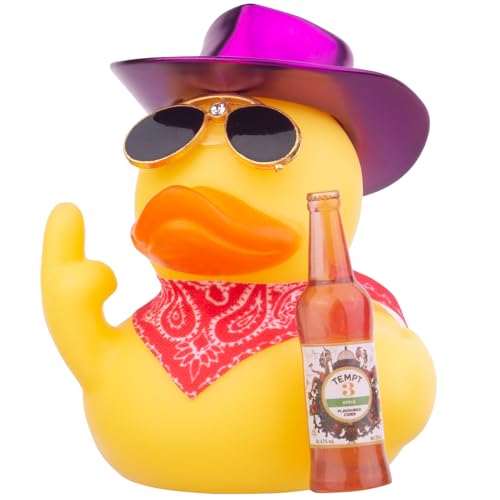 Mwmoeen Gummi Ente Auto Ornament, Gelbe Ente Auto Armaturenbrett Dekorationen Zubehör mit Mini Cowboyhut Schal Sonnenbrille und niedliche Flasche, 6.5cm von Mwmoeen